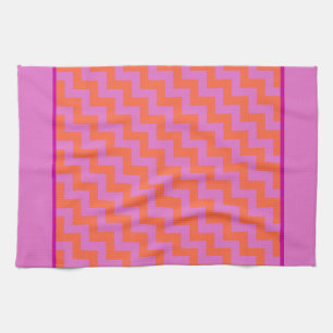 Serviette de cuisine Zigzag, Chevrons magenta et o