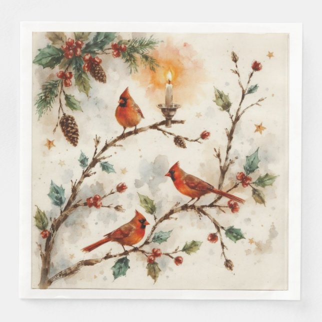 Serviette de dîner en papier Cardinals de Noël (Devant)