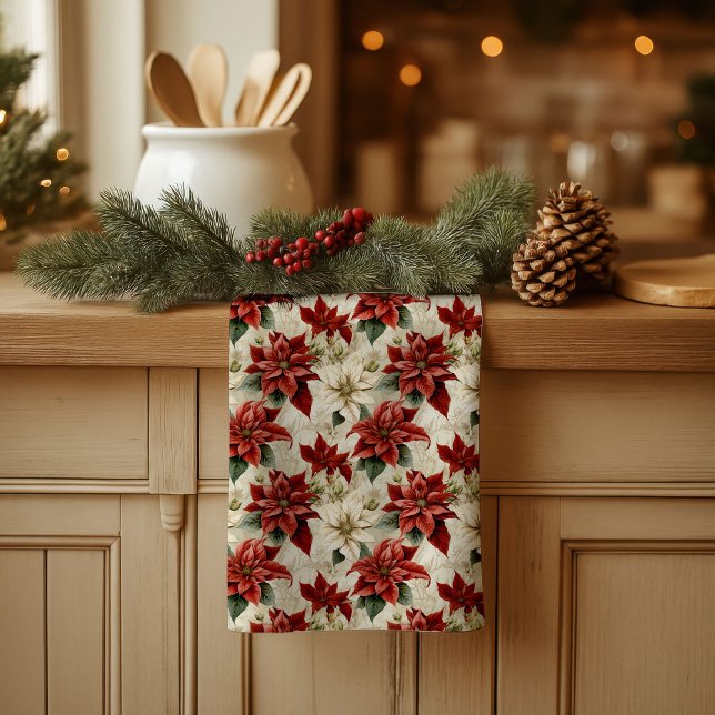 Serviette de fleurs de vacances classique Art Poin (Holiday Floral Towel Classic Red Poinsettia Art)