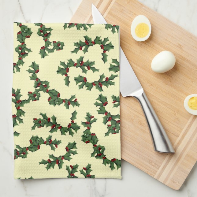 Serviette de fond de Noël au houx (Quart Plié)