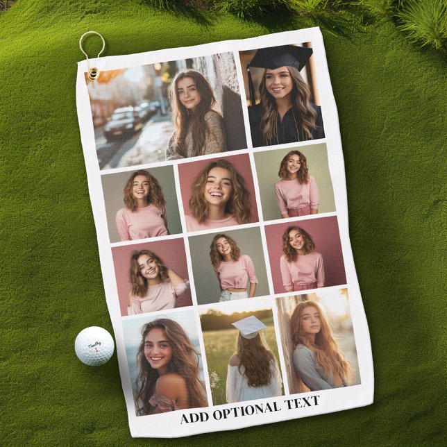 Serviette De Golf 11 Collage photo - Texte personnalisé - noir et bl (Custom Golf Towel with Photo Collage)