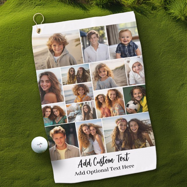 Serviette De Golf 15 Collage de photos - Texte personnalisé - noir e (Custom Golf Towel with Photo Collage)