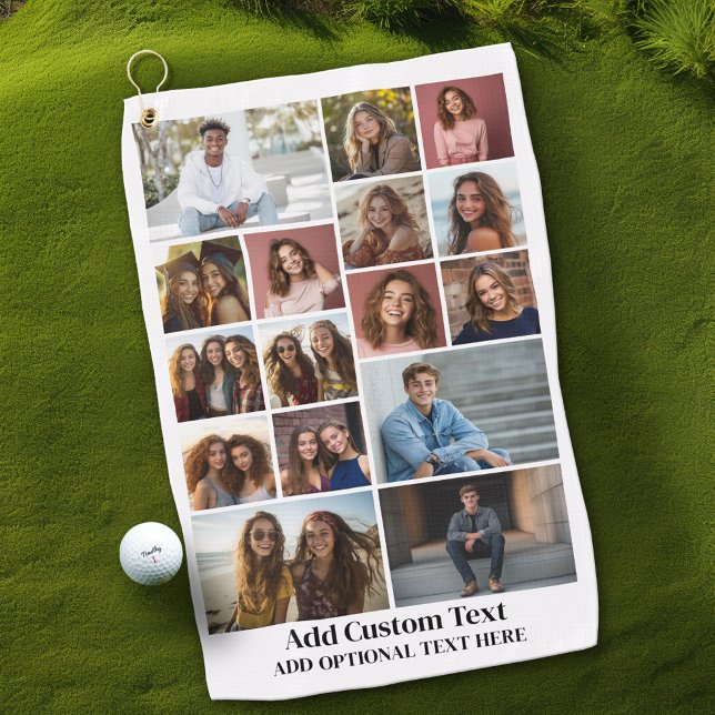 Serviette De Golf 16 Collage photo - Texte personnalisé - noir et bl (Custom Golf Towel with Photo Collage)
