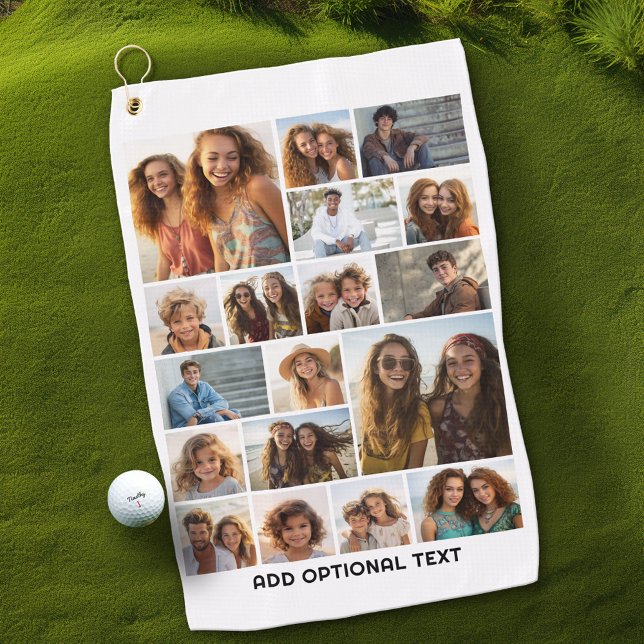 Serviette De Golf 18 Collage de photos - Texte personnalisé - noir e (Custom Golf Towel with Photo Collage)