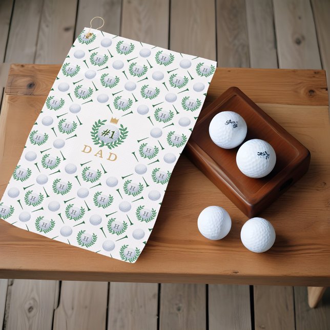 Serviette De Golf #1 Papa Golf Ball Motif Custom Monogram Golf Papa (#1 Dad Golf Ball Pattern Custom Monogram Golf Dad Golf Towel)