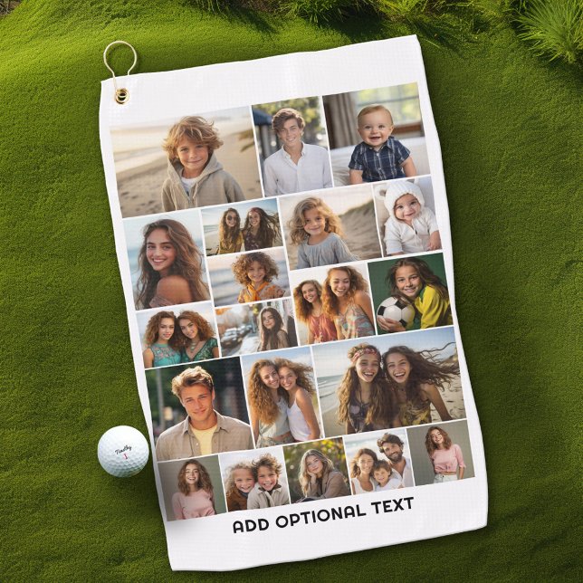 Serviette De Golf 20 Collage photo - Texte personnalisé - noir et bl (Custom Golf Towel with Photo Collage)