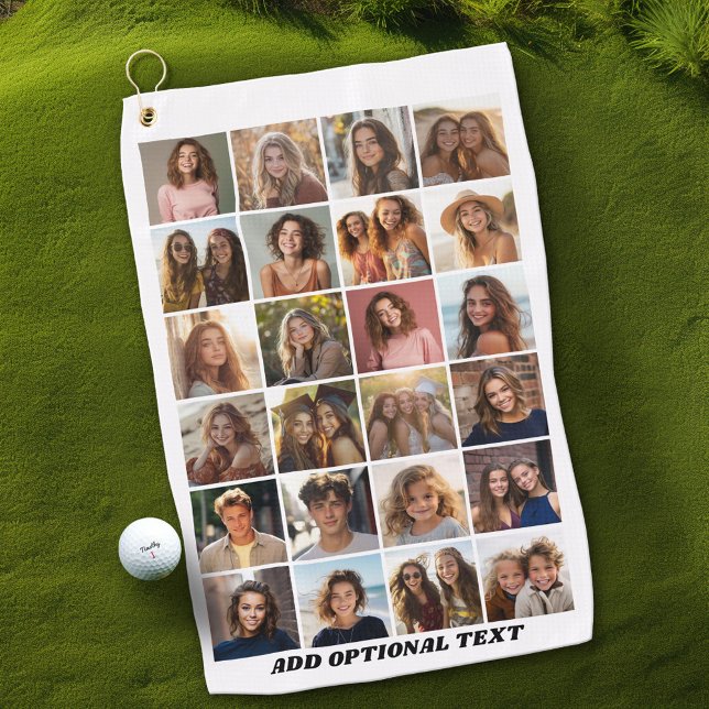 Serviette De Golf 24 Photo Collage - Texte personnalisé - noir et bl (Custom Golf Towel with Photo Collage)