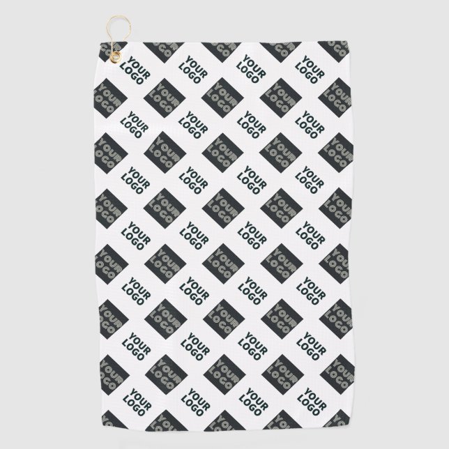 Serviette De Golf 2 Logo à répétition diagonale | Blanc (Devant)