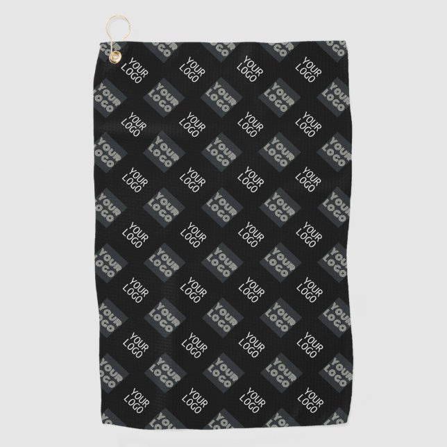Serviette De Golf 2 Logos, logos répétitifs diagonaux | Noir (Devant)