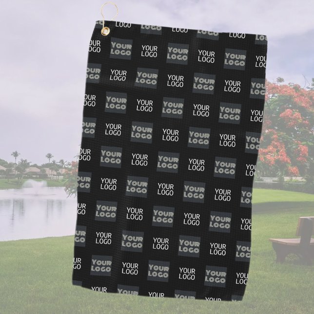 Serviette De Golf 2 Logos, Logos Répétitifs Simples | Noir (Créateur téléchargé)