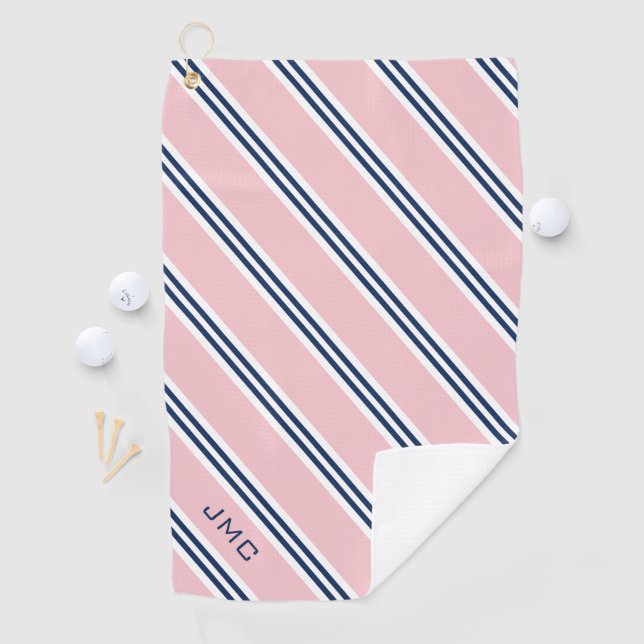 Serviette De Golf 3 lettres Monogrammes Pink and Blue Stripes (En situation)