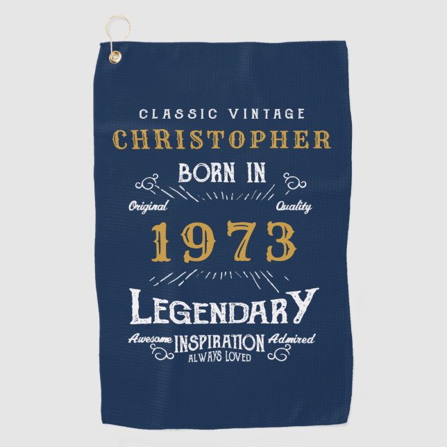 Serviette De Golf 50th Birthday 1973 Ajouter Nom Legendary Blue (Devant)