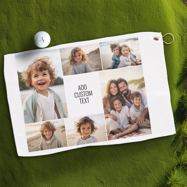 Serviette De Golf 6 photo collage - arrière - plan blanc - texte noi (Custom Golf Towel with Photo Collage)