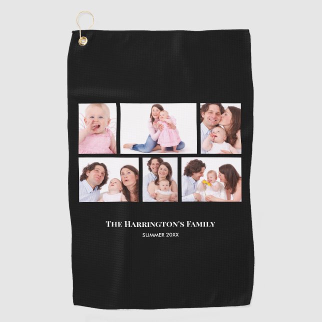 Serviette De Golf 6 sections Cadres photo personnalisées en noir (Devant)