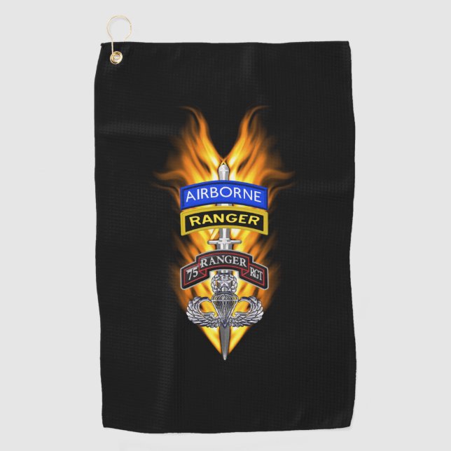 Serviette De Golf 75e Ranger Airborne Flaming Dagger (Devant)