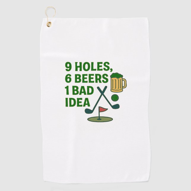 Serviette De Golf 9 Holes, 6 Beers, 1 Bad Idea – Golf Humor Design (Devant)