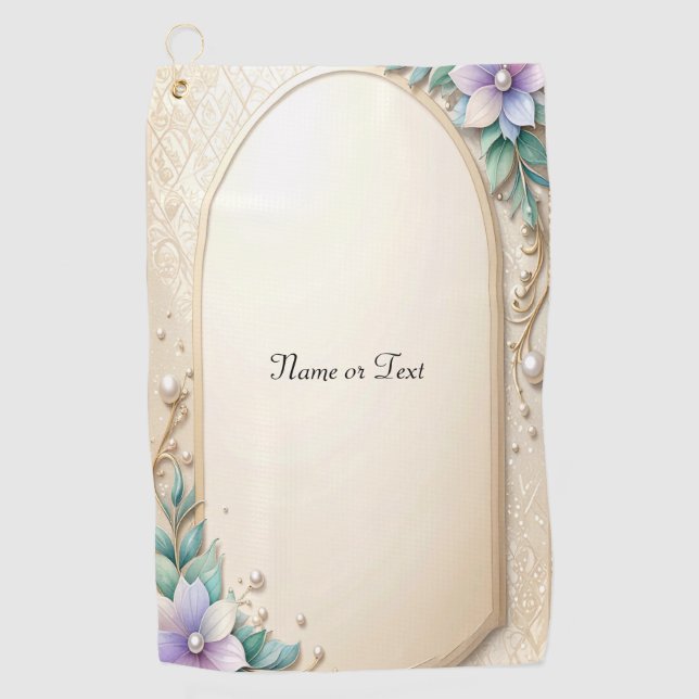 Serviette de golf à cadre floral décoratif avec pe (Devant)