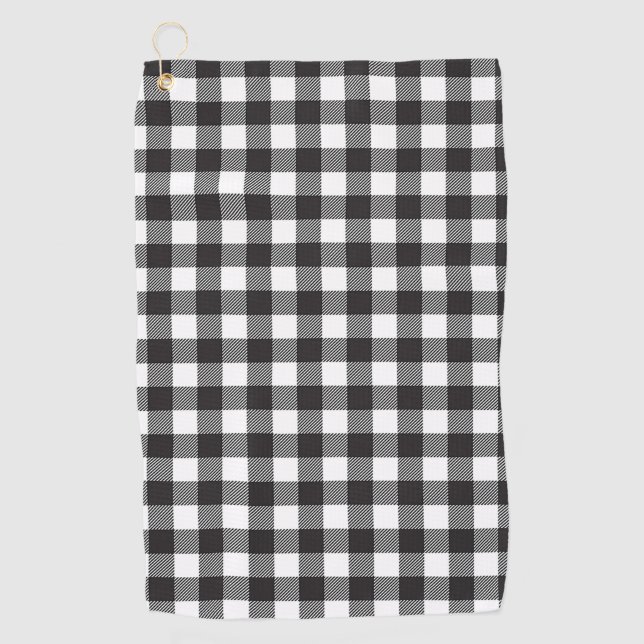 Serviette de golf à carreaux buffle noir et blanc (Devant)