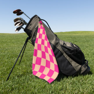 Serviette De Golf à damiers carré pêche rose chaud rétro géométrique