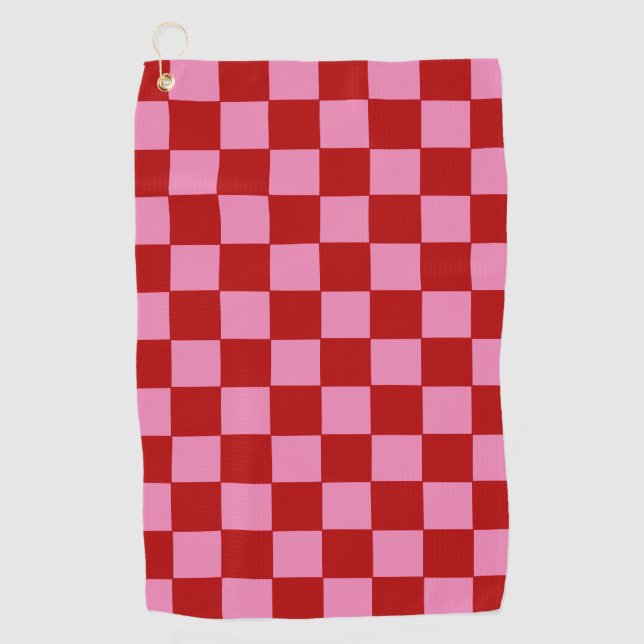 Serviette De Golf à damiers rouge et rose chaud (Devant)