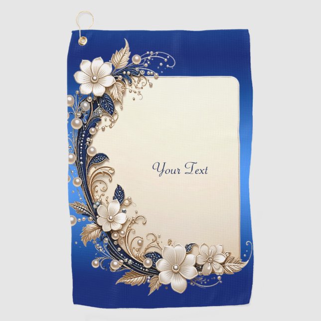 Serviette de golf à embellissement floral bleu bla (Devant)