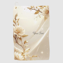 Serviette de golf à fleurs blanches et dorées