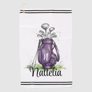 Serviette de golf à monogramme initial violet
