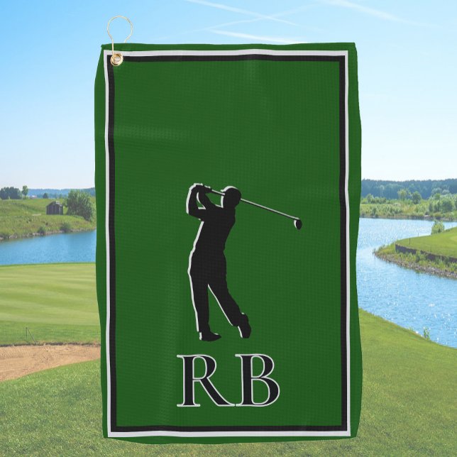 Serviette de golf à monogramme vert moderne pour h (Créateur téléchargé)
