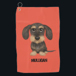 Serviette De Golf À poils durs Dachshund | Cute Chien Teckel Nom per<br><div class="desc">Serviette club de golf avec un joli Dachshund à poils durs et nom personnalisé. Faites un cadeau amusant personnalisé avec les balles de golf Teckel assorties.</div>