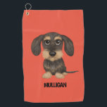 Serviette De Golf À poils durs Dachshund | Cute Chien Teckel Nom per<br><div class="desc">Serviette club de golf avec un joli Dachshund à poils durs et nom personnalisé. Faites un cadeau amusant personnalisé avec les balles de golf Teckel assorties.</div>