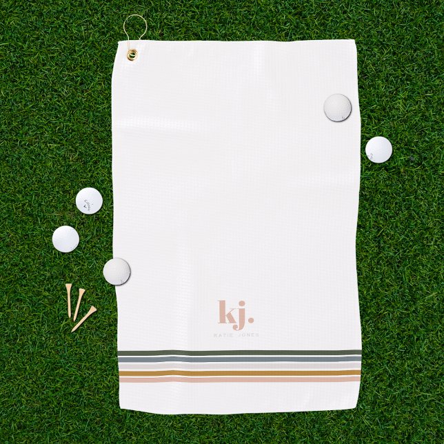 Serviette de golf à rayures rétro chic avec monogr (Créateur téléchargé)