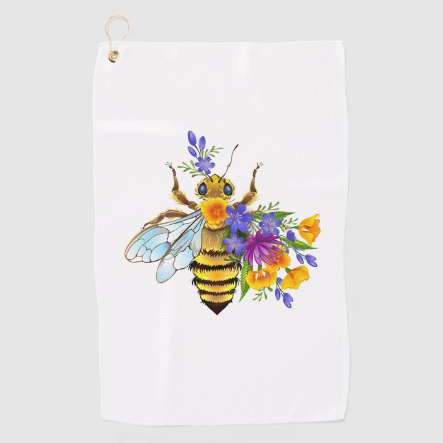 Serviette De Golf Abeille à fleurs avec plantes sauvages (Devant)