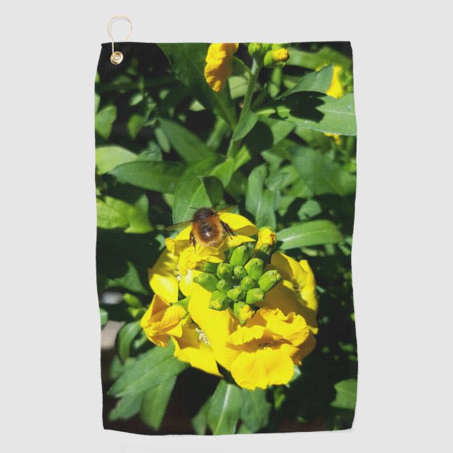 Serviette De Golf Abeille sur Fleurs Jaunes (Devant)