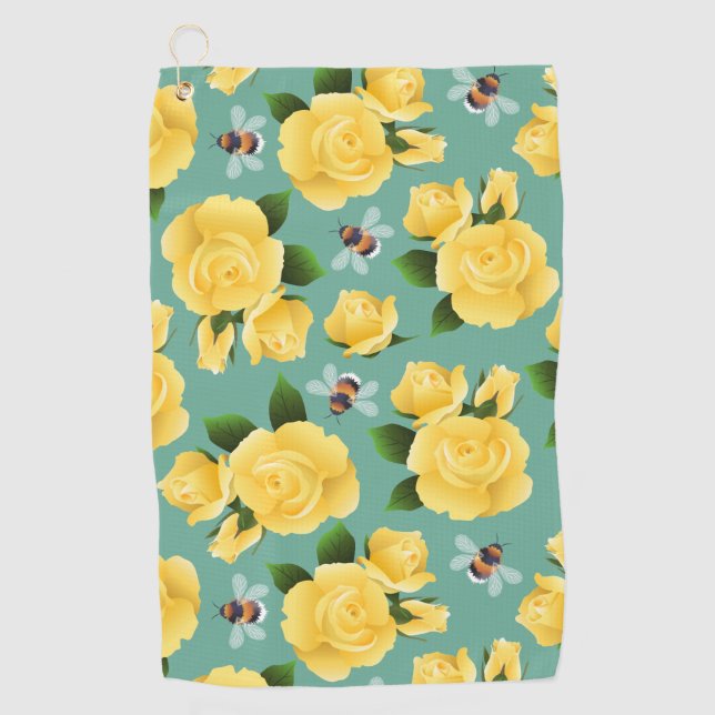 Serviette De Golf Abeilles Et Roses (Devant)