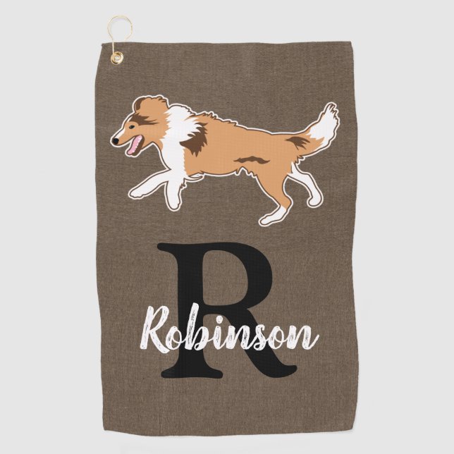 Serviette De Golf Abris Shetland Sheepdog Monogramme Nom (Devant)