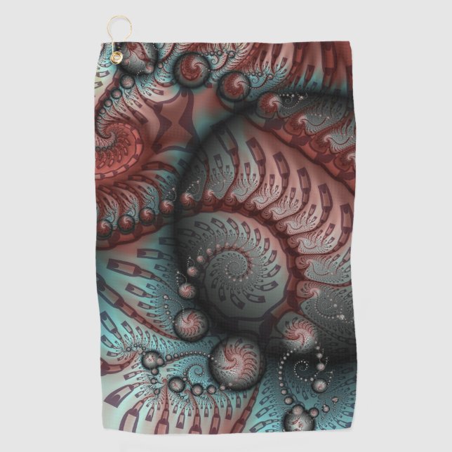 Serviette De Golf Abstrait Fantaisie Vive Art Fractal Brun Bleu (Devant)