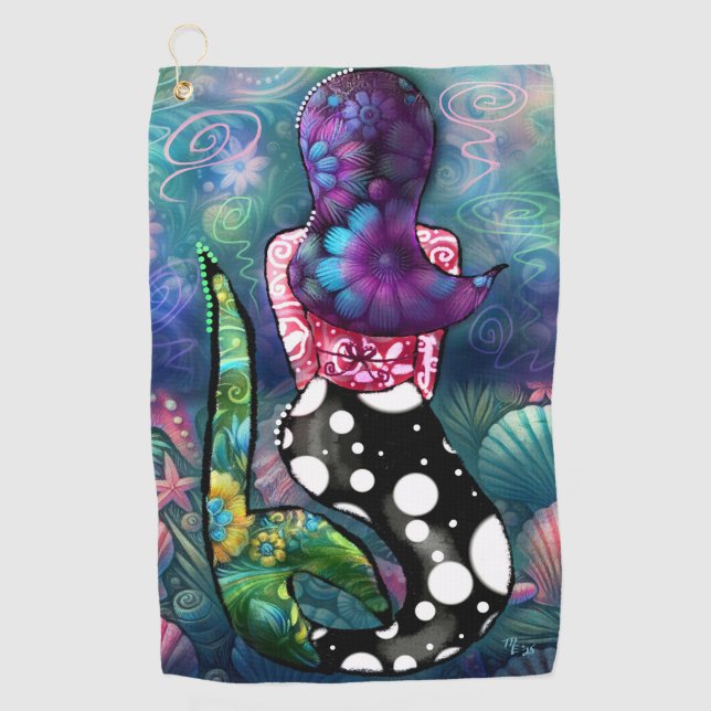Serviette De Golf Abstrait Fantaisiste Mermaid Nautical Turquoise Co (Devant)