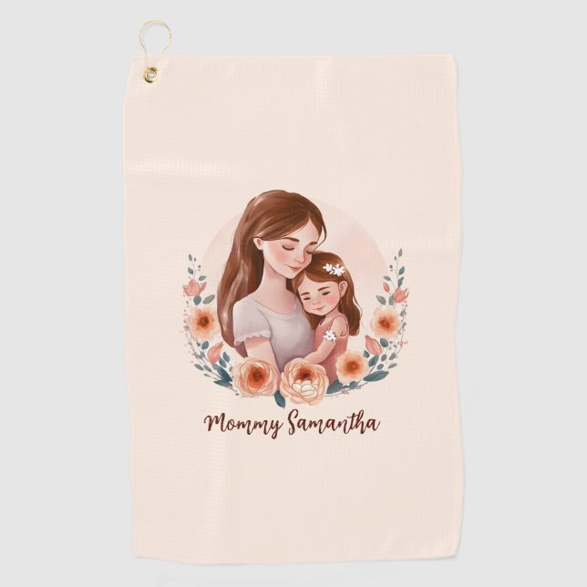 Serviette De Golf Adorable maman et fille Bond - Cadre Floral (Devant)