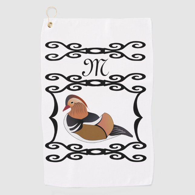 Serviette De Golf Adorable Mandarin Canard Monogramme de dessin (Devant)