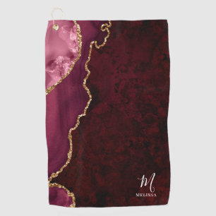 Serviette De Golf agate de bordeaux et or monogrammé