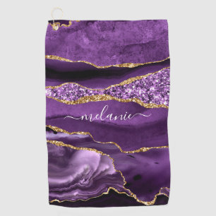 Serviette De Golf Agate Purple Gold Parties scintillant Nom personna