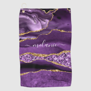 Serviette De Golf Agate Purple Gold Parties scintillant Nom personna