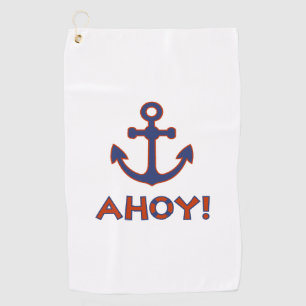 Serviette De Golf AHOY ! Bouée + Design Ancre Rouge+Bleu