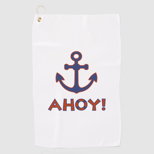 Serviette De Golf AHOY ! Bouée + Design Ancre Rouge+Bleu (Devant)