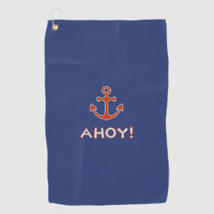 Serviette De Golf AHOY ! Type et Ancre Design rouge et bleu