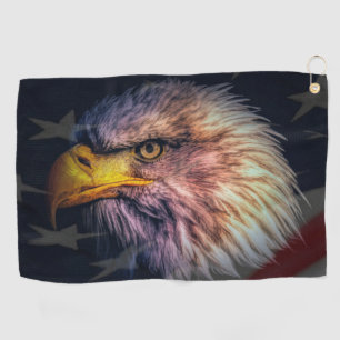 Serviette De Golf Aigle à tête blanche américaine avec drapeau
