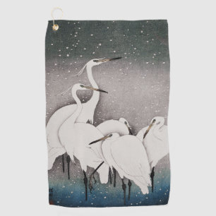 Serviette De Golf Aigrettes japonaises Grues Oiseau Hiver Neige Art