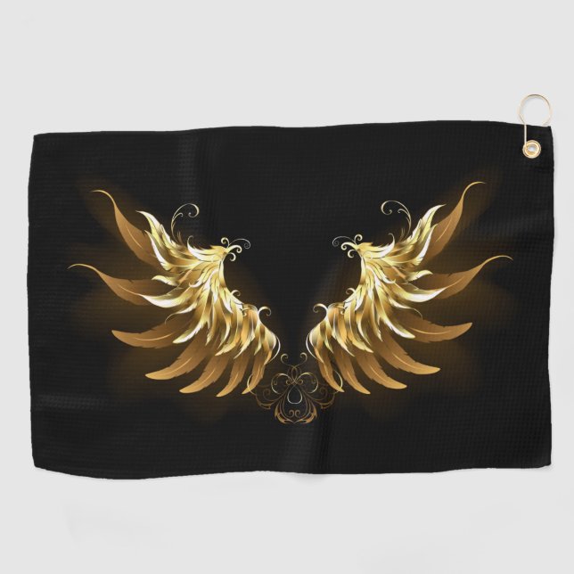 Serviette De Golf Ailes d'Ange d'or sur arrière - plan noir (Horizontal)