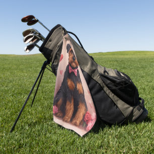Serviette De Golf Airedale avec des Roses - Saint-Valentin