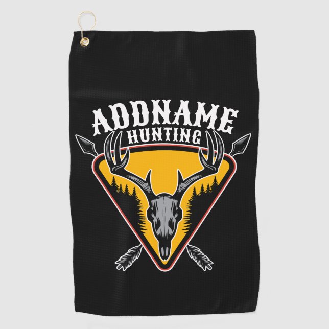 Serviette De Golf AJOUTER NOM Hunter Elk Crâne Gros Antlers Chasse a (Devant)
